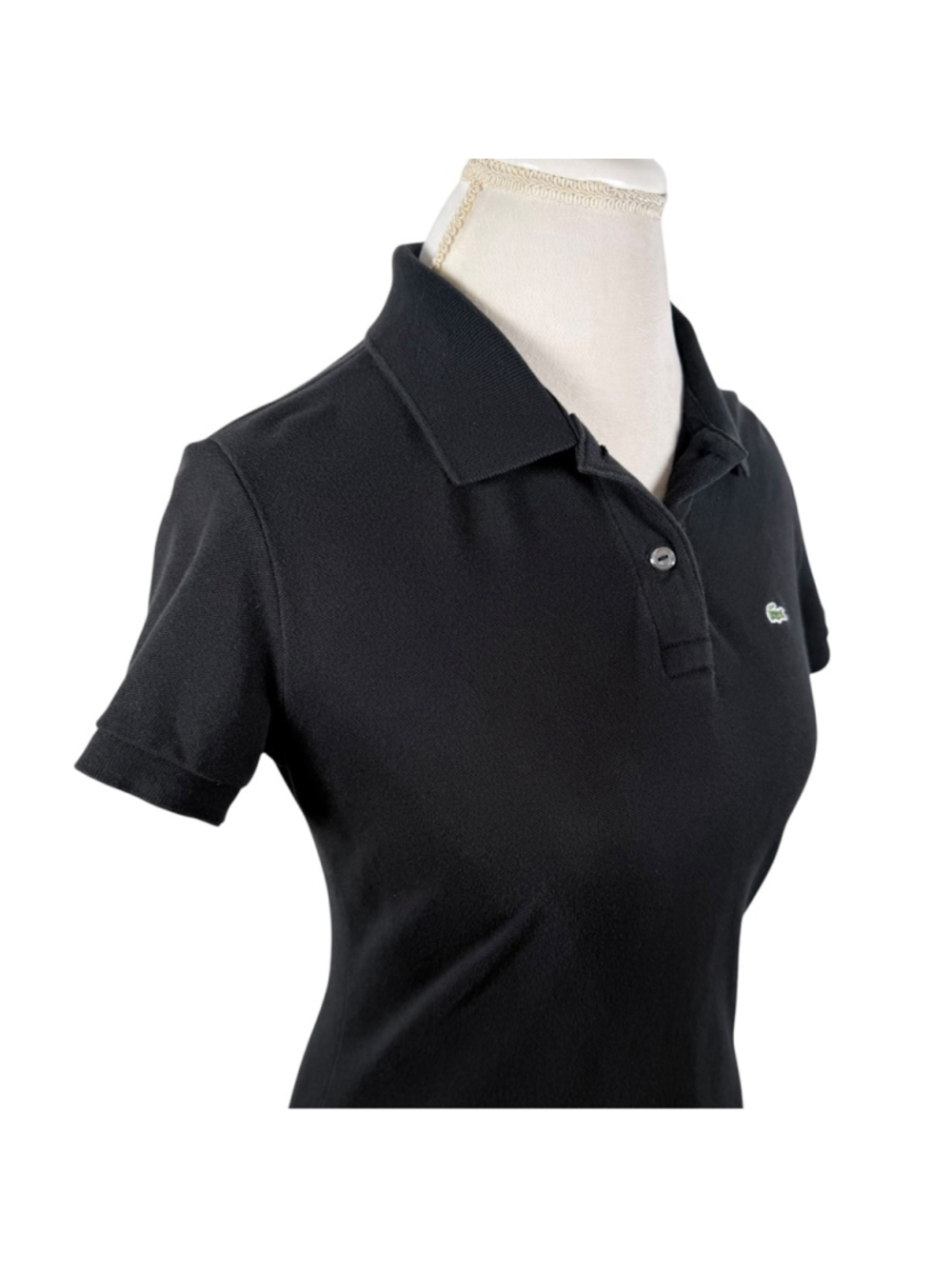 Lacoste Womens Slim Fit Black Pique Polo Top Preppy Crocodile Logo Size 44 US 12 - Picture 7 of 10